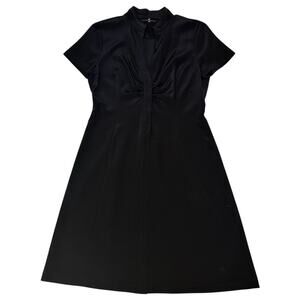 Elie Tahari Short Sleeve Dress Silk Blend Ruched Bust Snap Placket Black Size 10
